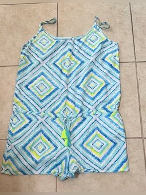 Southern Tide  Blue Diamond Print Tie Waist Romper